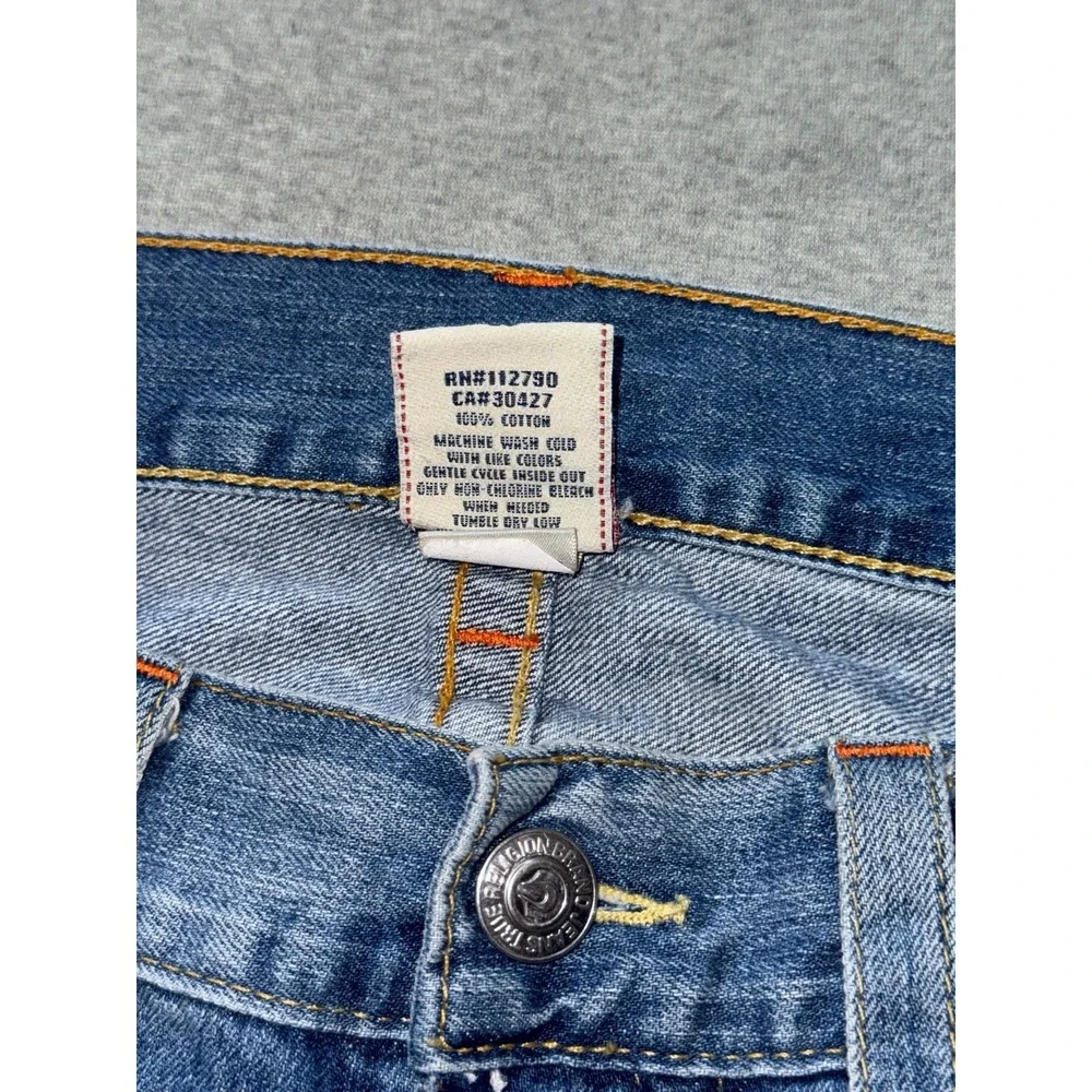 True Religion Jeans Men's Ricky Blue Denim Straight Leg Distressed Size 38